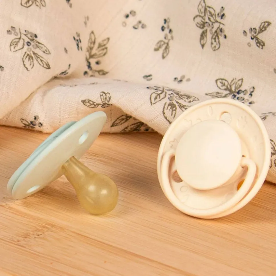 Lot de 2 sucettes rondes 0-6 mois originale vert et beige