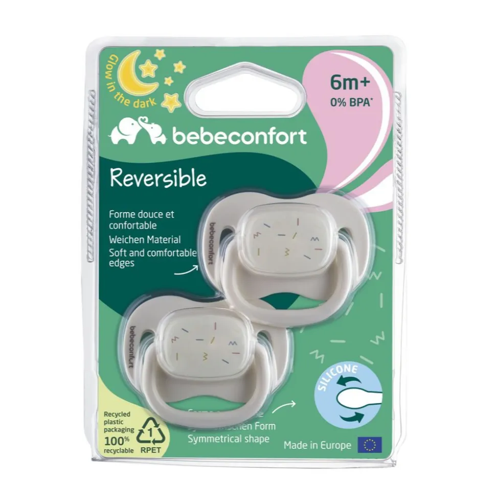 Lot de 2 sucettes réversible phosphorescente silicone 6-18 mois sand