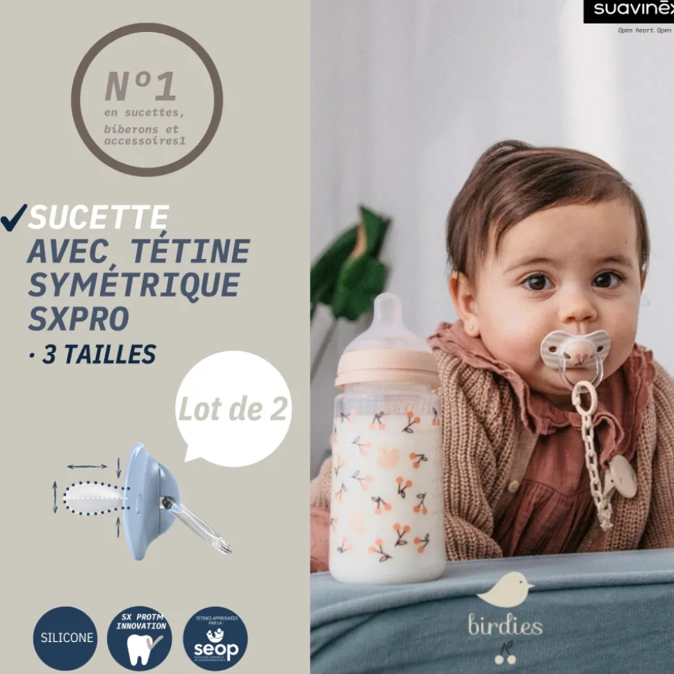 Lot de 2 sucettes symétriques sx pro birdies 6-18 mois beige