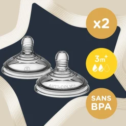 Lot de 2 tétines anti-coliques avancé débit moyen 3 mois et +