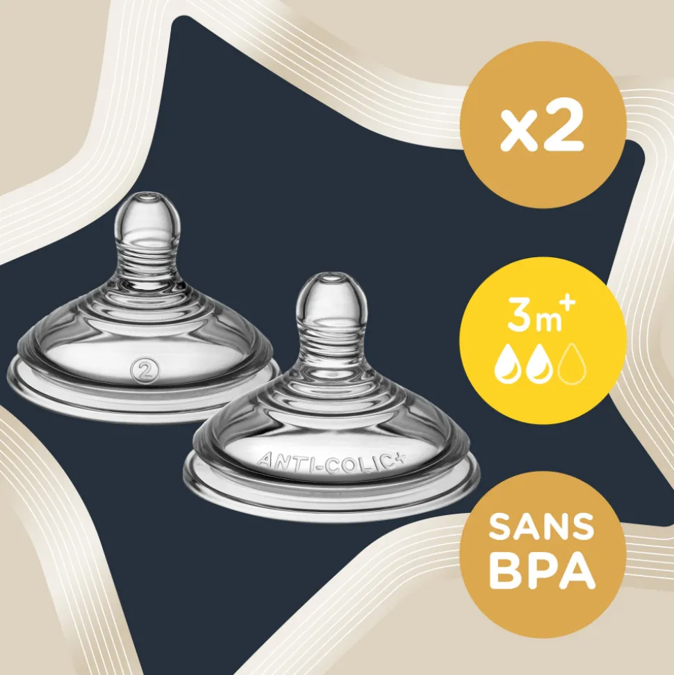 Lot de 2 tétines anti-coliques avancé débit moyen 3 mois et +