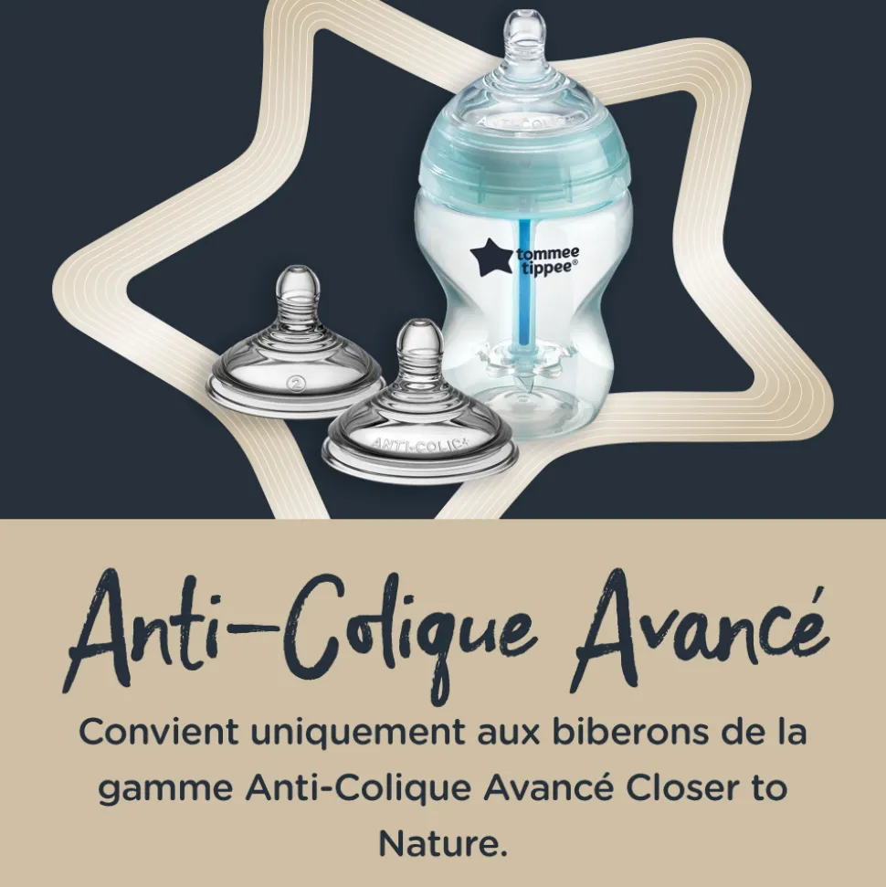 Lot de 2 tétines anti-coliques avancé débit rapide 6 mois et +