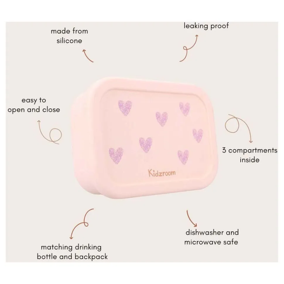 Lunch box 3 compartiments en silicone coeurs