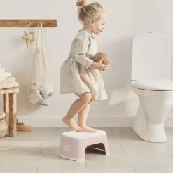 Marche pied enfant rose pastel et blanc