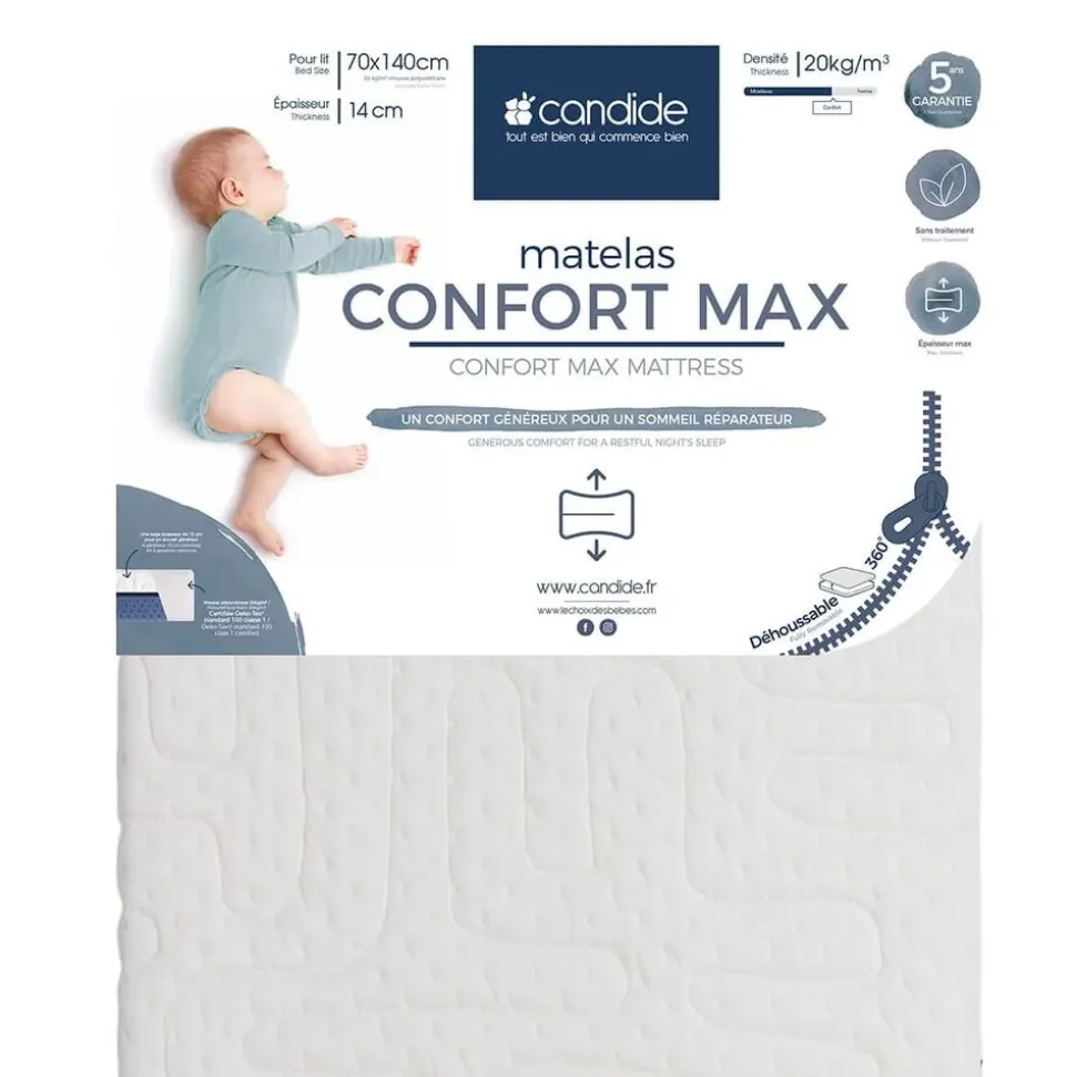Matelas bébé confort max déhoussable 70 x 140 cm