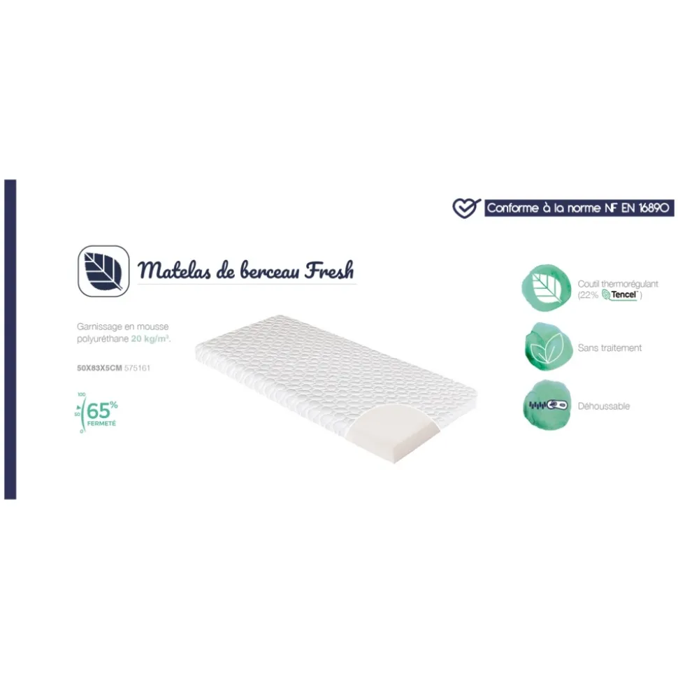 Matelas bébé de berceau fresh 50x83x5 cm