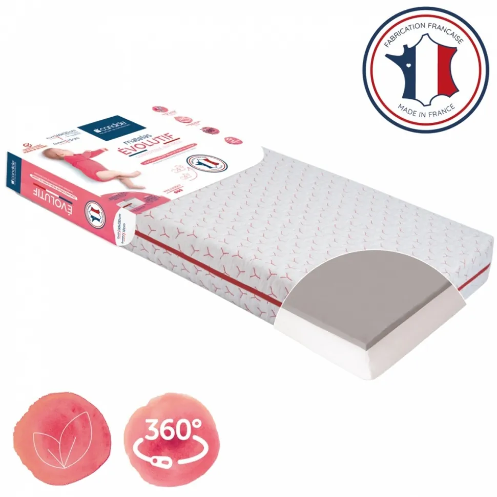 Matelas bébé évolutif déhoussable 70 x 140 cm