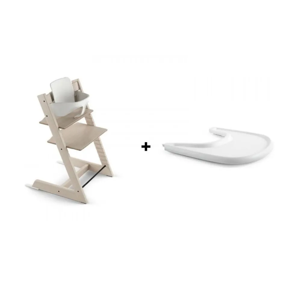 Pack chaise haute tripp trapp + baby set + tablette blanchi