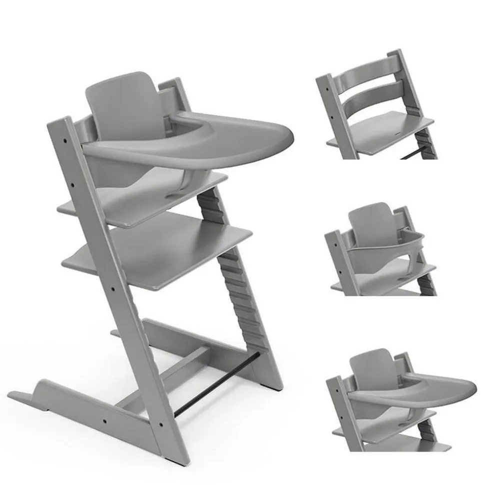 Pack chaise haute tripp trapp avec son baby set et sa tablette gris tempête