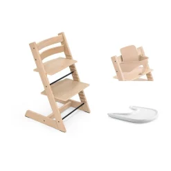 Pack chaise haute tripp trapp chêne + baby set + tablette naturel