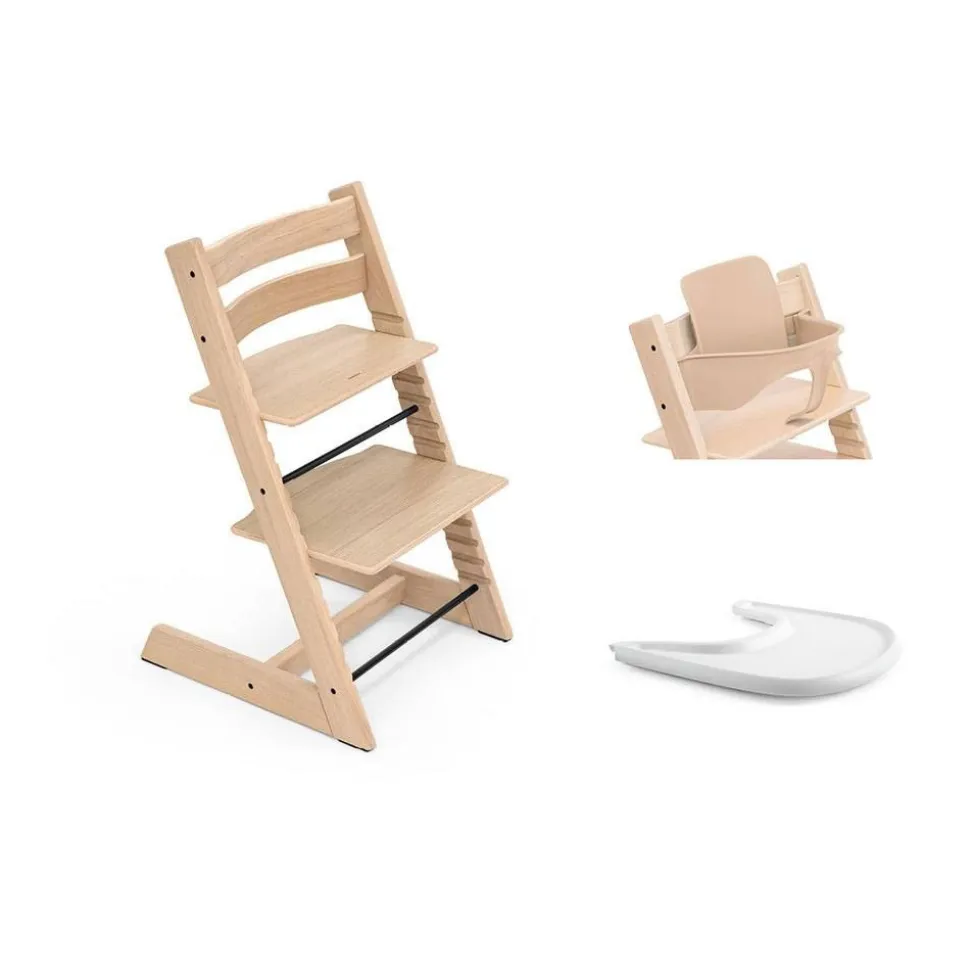 Pack chaise haute tripp trapp chêne + baby set + tablette naturel