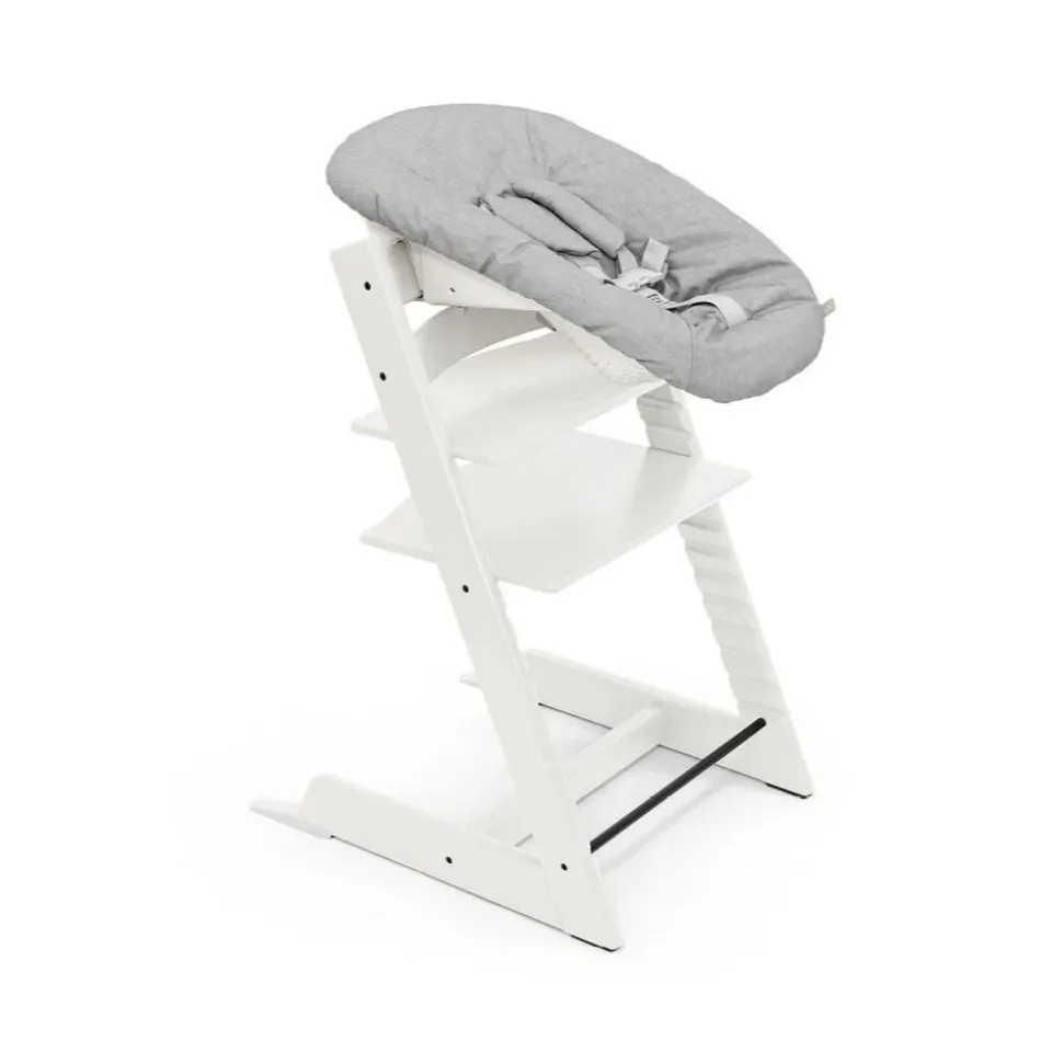 Pack chaise haute tripp trapp hêtre blanc + newborn set gris