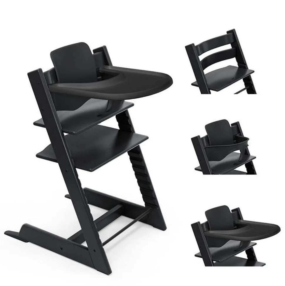 Pack chaise haute tripp trapp avec son baby set et sa tablette noir