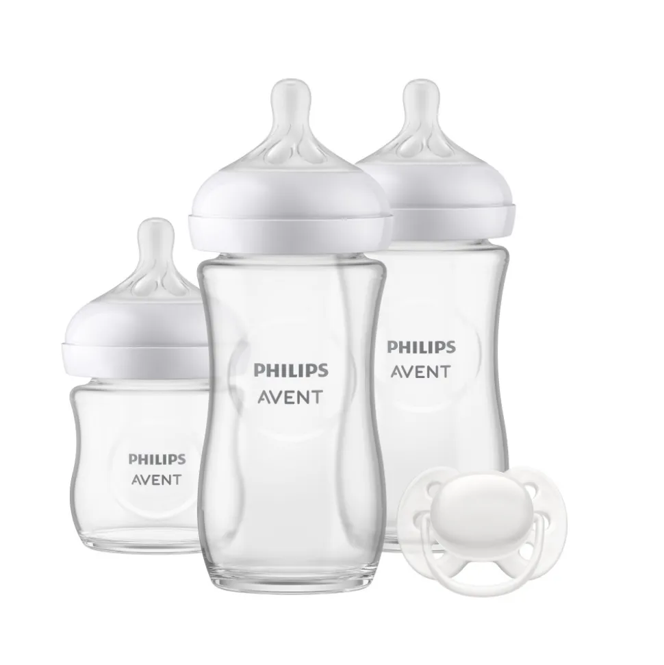 Pack chauffe biberon électrique scf358/00 + coffret 3 biberons natural response verre + 1 sucette scd878/11