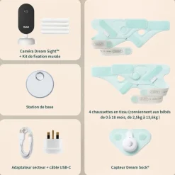 Pack chaussette connectée dream sock menthe + caméra bébé dream sight