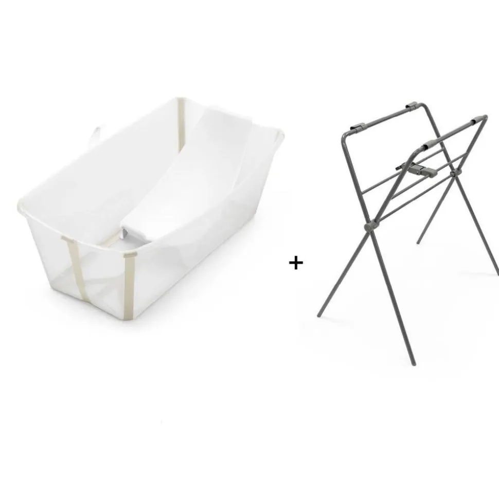 Pack complet baignoire flexi bath sandy beige + support + transat nouveau-né