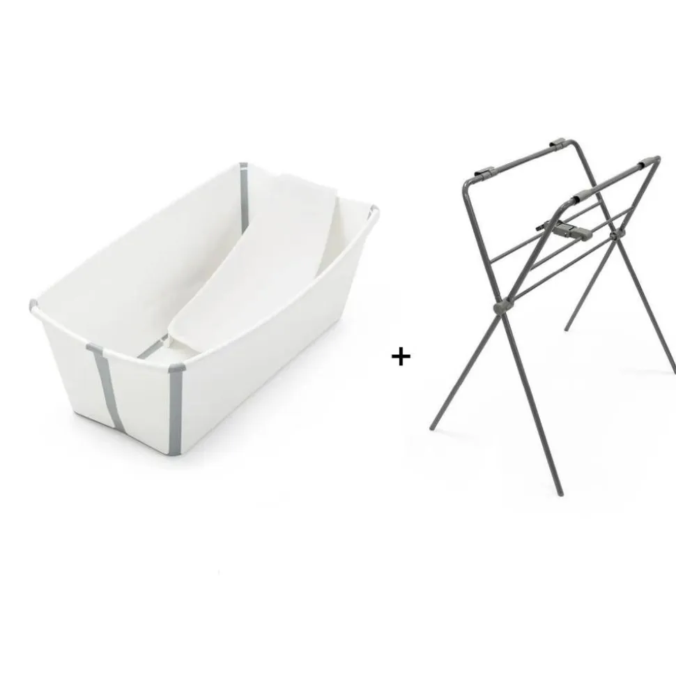 Pack complet baignoire flexi bath blanche + support + transat nouveau-né
