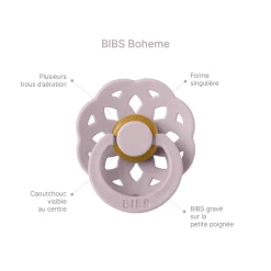 Pack de 2 sucettes bohème caoutchouc 6 mois+ ivory et sage
