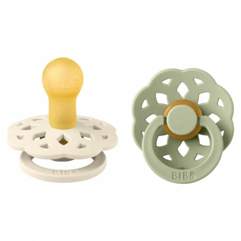 Pack de 2 sucettes bohème caoutchouc 0-6 mois ivory et sage