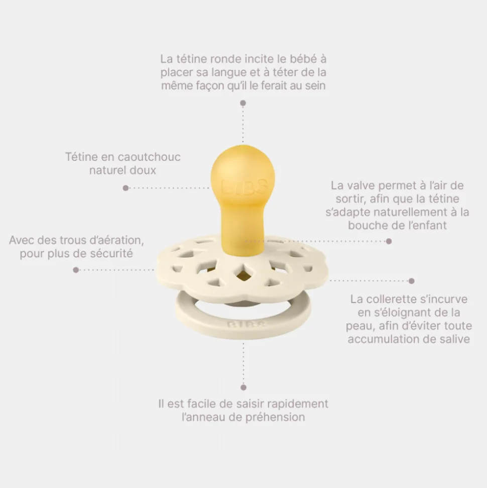 Pack de 2 sucettes bohème caoutchouc 0-6 mois ivory et sage