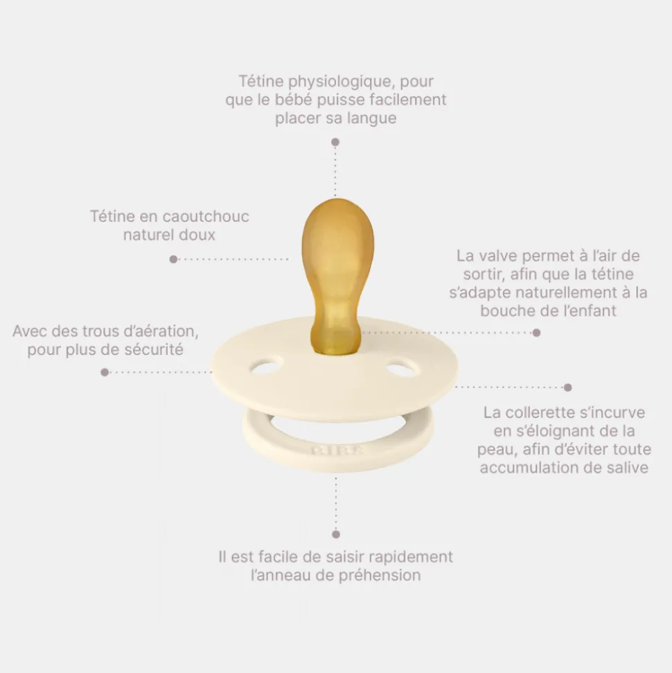 Pack de 2 sucettes colour caoutchouc symétrique 6 mois+ ivory et blush