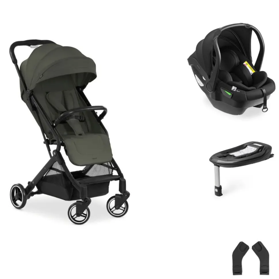 Pack duo poussette compacte travel n care olive + siège auto drive n care avec adaptateurs & base drive n care