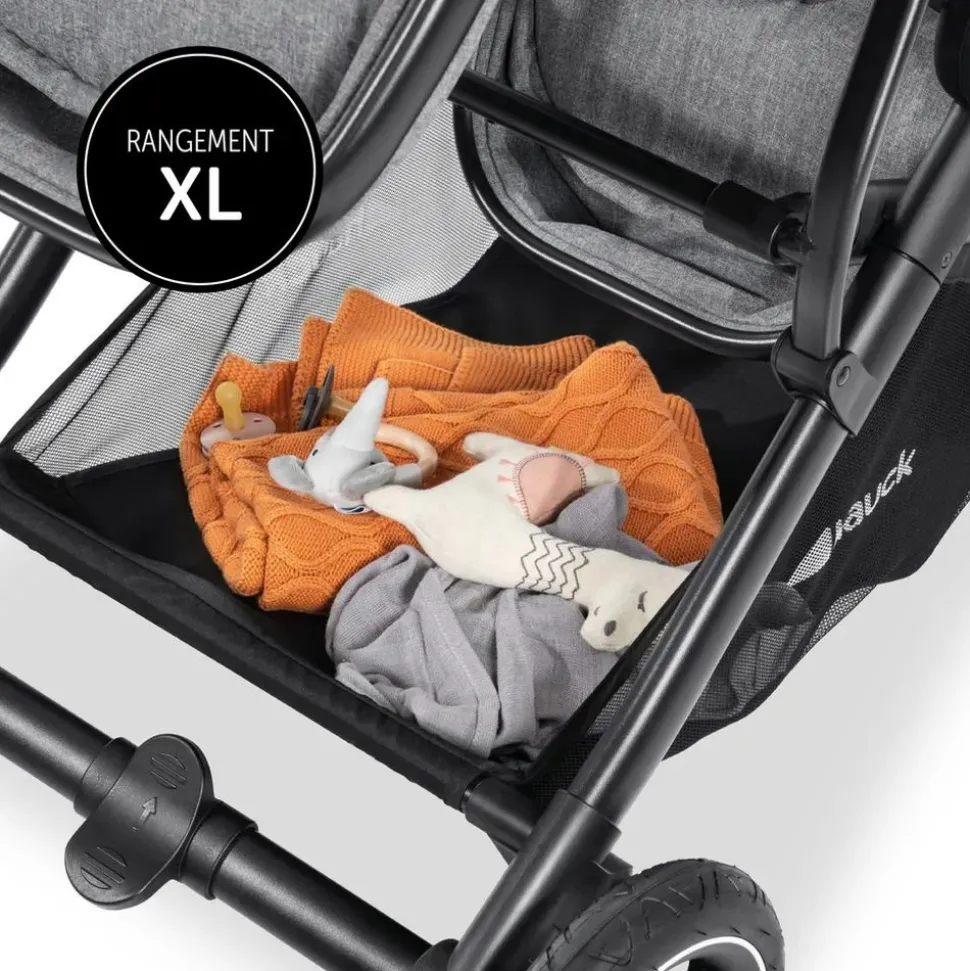Pack duo poussette double atlantic jumeaux grey+ 1 siège auto drive n care avec adaptateurs