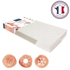 Pack matelas bébé climatisé + alèse blanc + drap housse blanc - 70x140 cm
