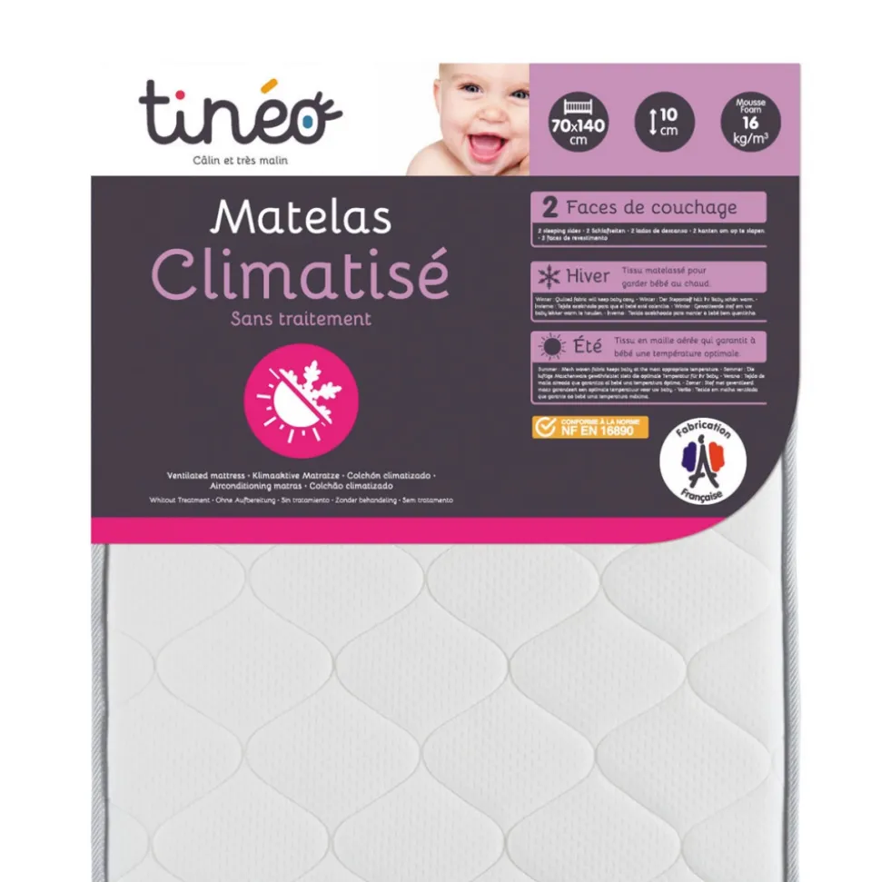 Pack matelas climatisé + alèse blanc + drap housse blanc - 70 x 140 cm