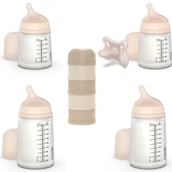 Pack naissance biberons anti colique zerø.zerø et boîte doseuse beige