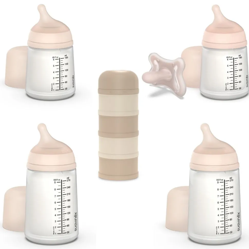 Pack naissance biberons anti colique zerø.zerø et boîte doseuse beige