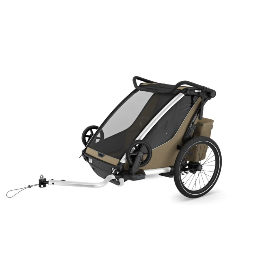Pack remorque vélo chariot cross 2 places faded khaki + kit jogging