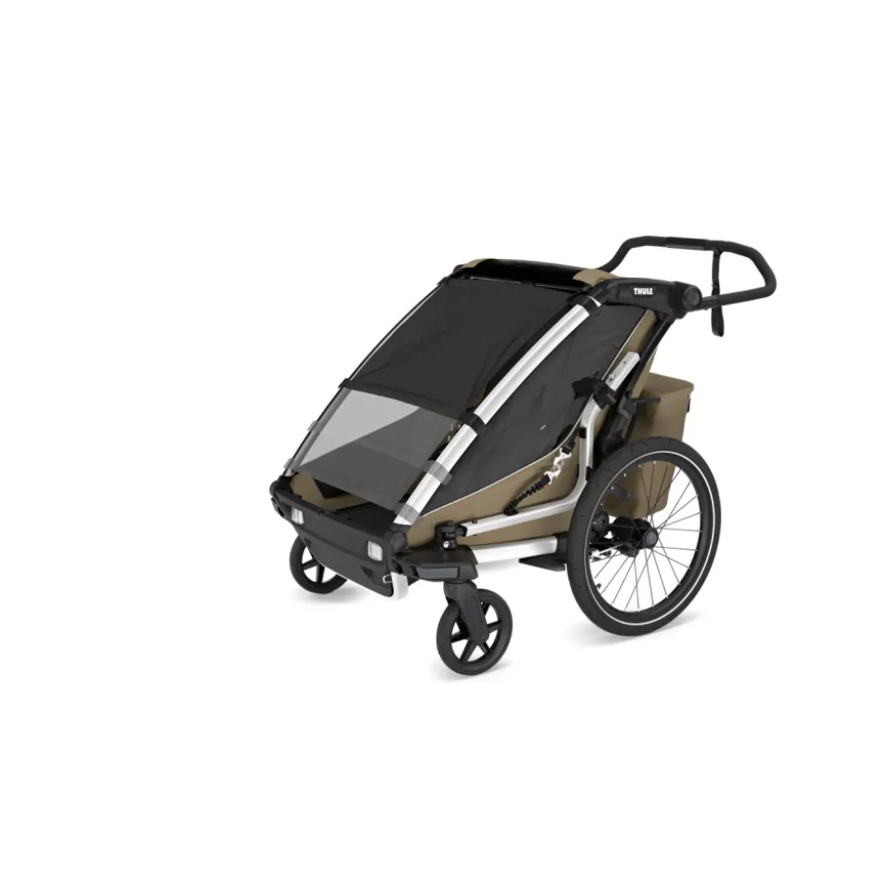 Pack remorque vélo chariot cross 2 places faded khaki + kit jogging