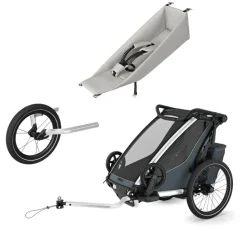 Pack remorque vélo chariot cross 1 dark slate + assise pour nouveau-né infant sling + kit jogging