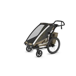 Pack remorque vélo chariot cross 1 place faded khaki + kit jogging