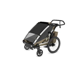 Pack remorque vélo chariot cross 1 place faded khaki + kit jogging
