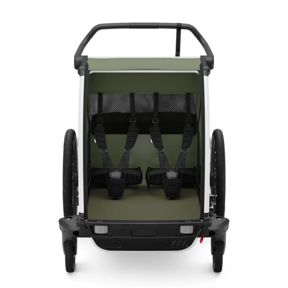 Pack remorque vélo chariot lite 2 places vintage green + assise pour nouveau-né infant sling