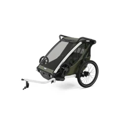 Pack remorque vélo chariot lite 2 places vintage green + assise pour nouveau-né infant sling
