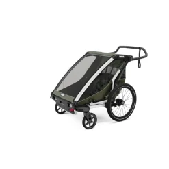 Pack remorque vélo chariot lite 2 places vintage green + assise pour nouveau-né infant sling