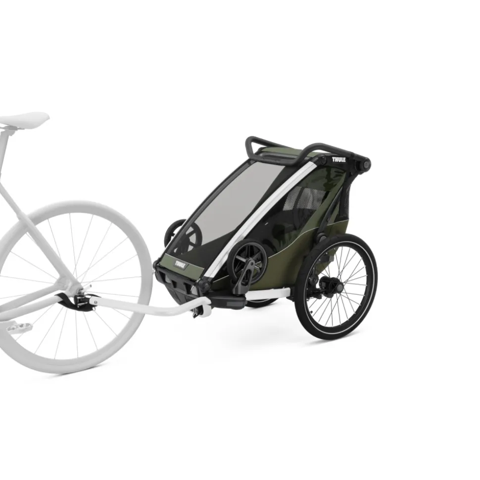 Pack remorque vélo chariot lite 1 place vintage green + assise pour nouveau-né infant sling