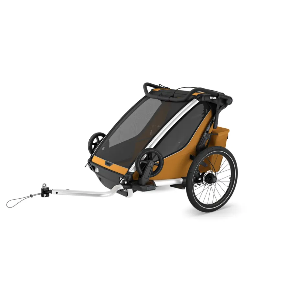 Pack remorque vélo chariot sport 2 places natural gold + kit jogging
