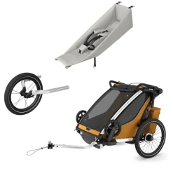 Pack remorque vélo chariot sport 2 natural gold + assise pour nouveau-né infant sling + kit jogging