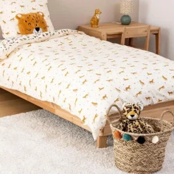 Panier de rangement pompons léopard h40 cm