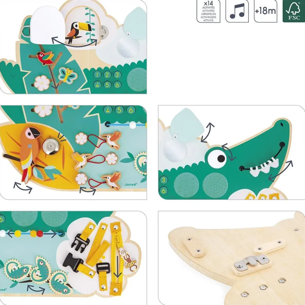 Panneau d'activités en bois busy board crocodile tropik