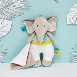 Pantin avec doudou eléphant cacahuète
