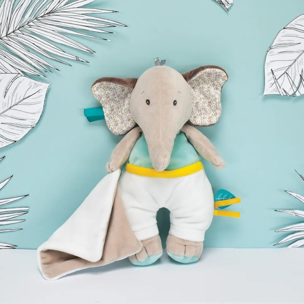 Pantin avec doudou eléphant cacahuète