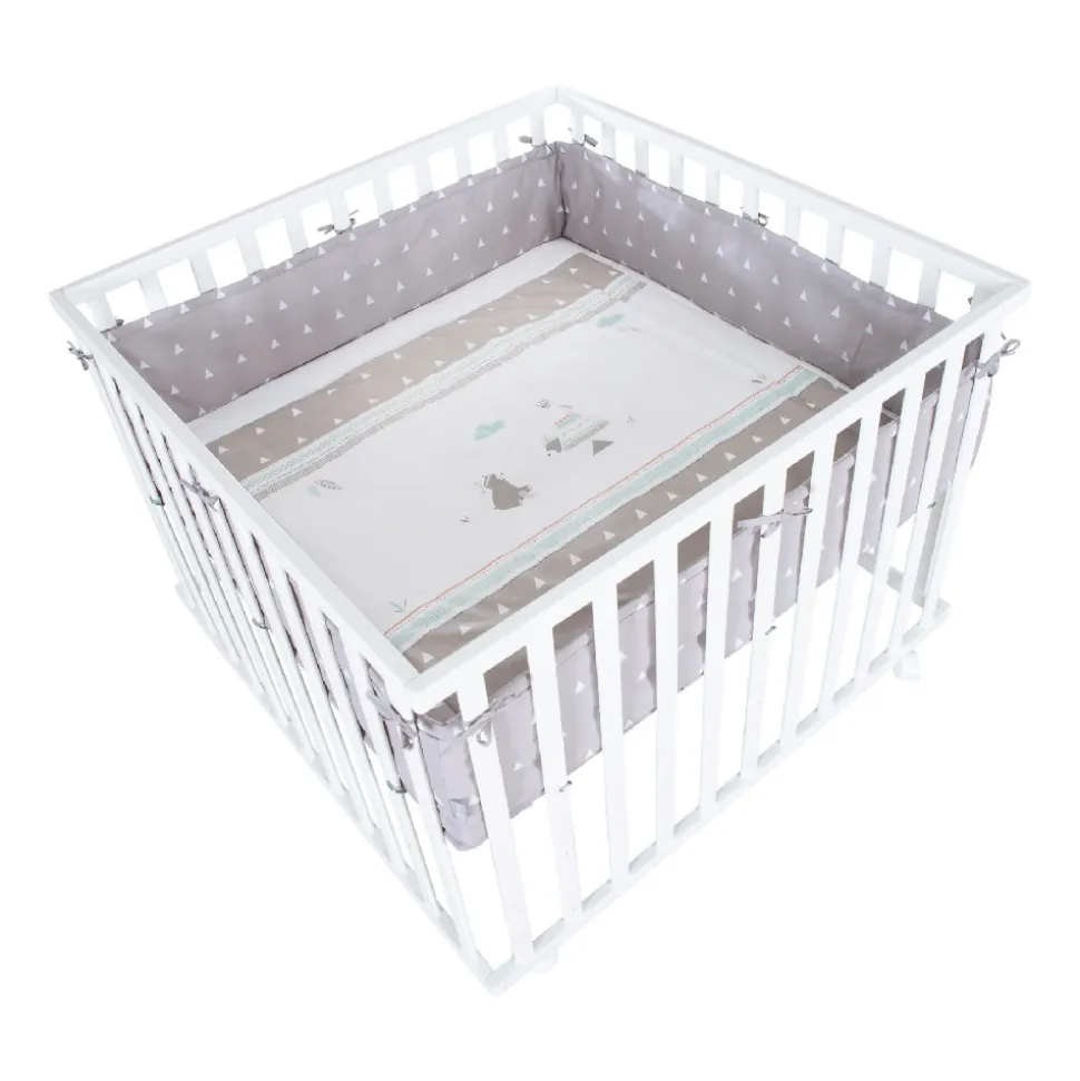 Parc bébé 100 x 100 cm blanc et tapis de parc indibear