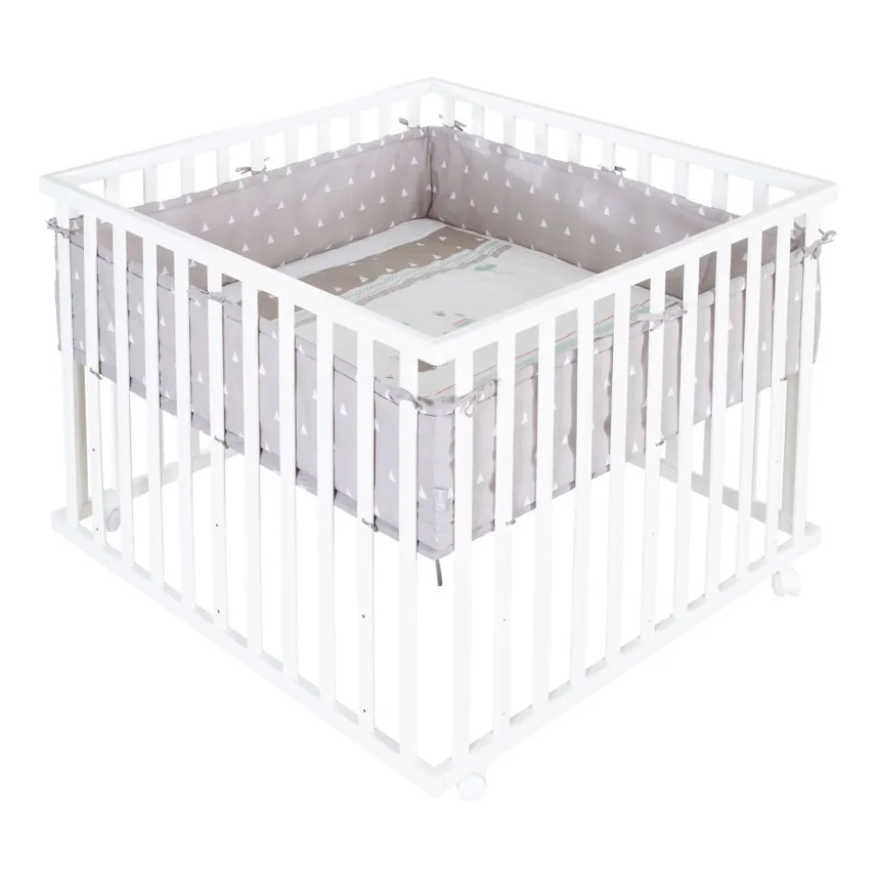 Parc bébé 100 x 100 cm blanc et tapis de parc indibear