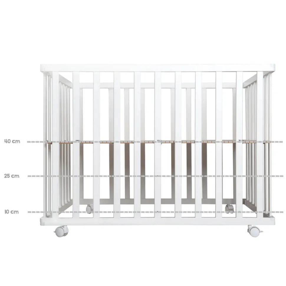 Parc bébé 75 x 100 cm bois blanc et tapis de parc gris