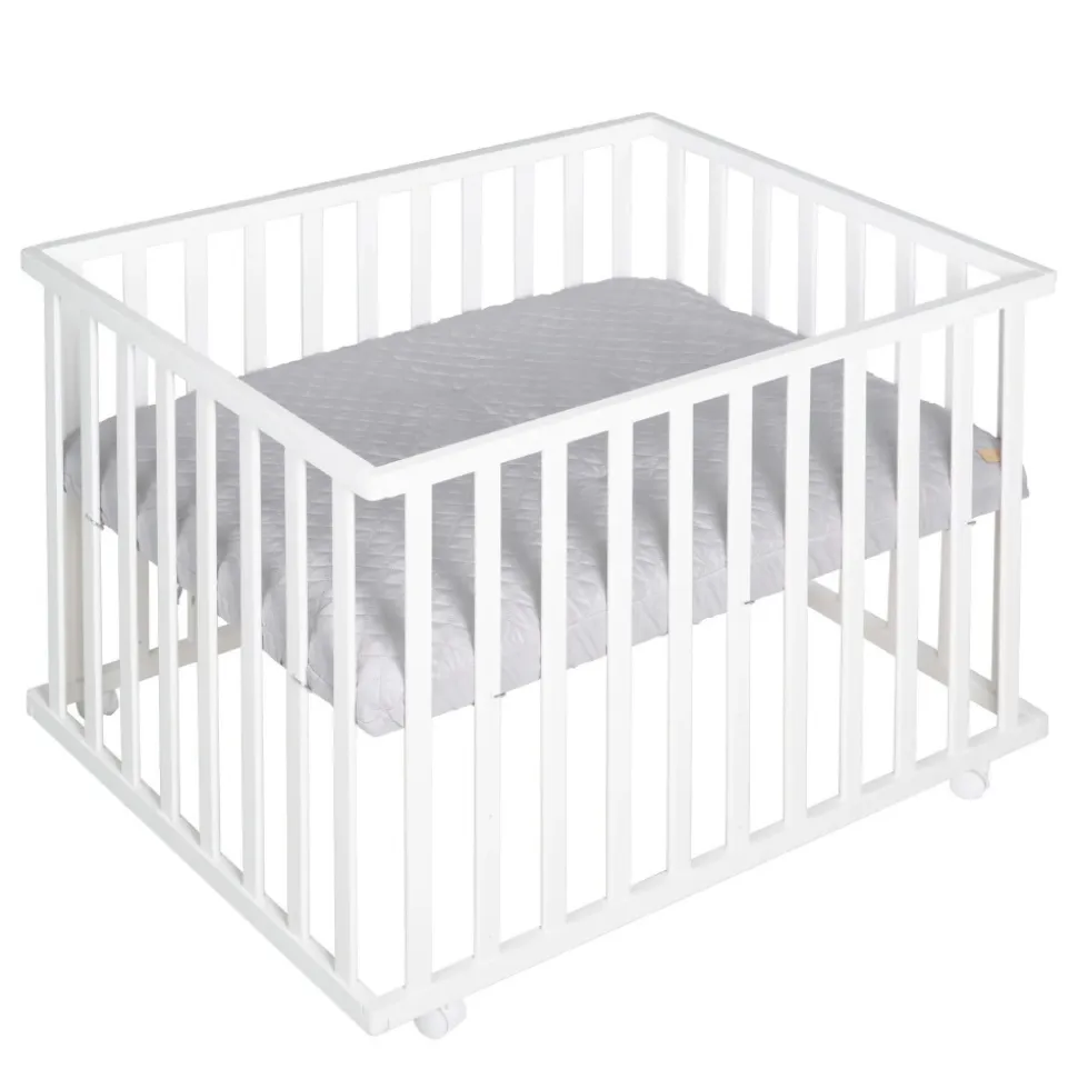 Parc bébé 75 x 100 cm bois blanc et tapis de parc gris